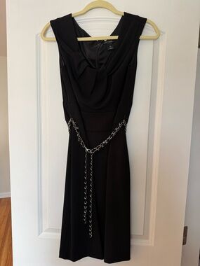 White House Black Market Black Midi Dress with Silver Chain Accent